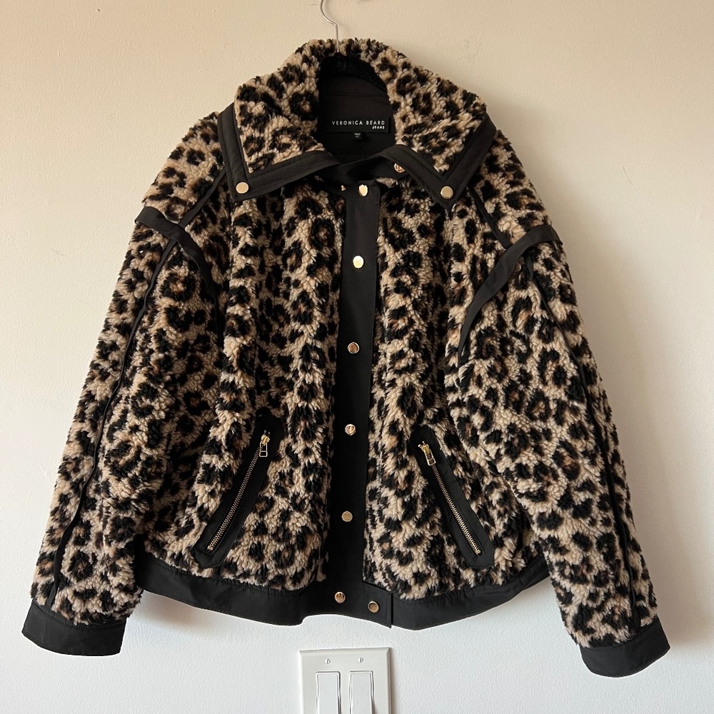 Veronica Beard Leopard Teddy Jacket Coat 3XL